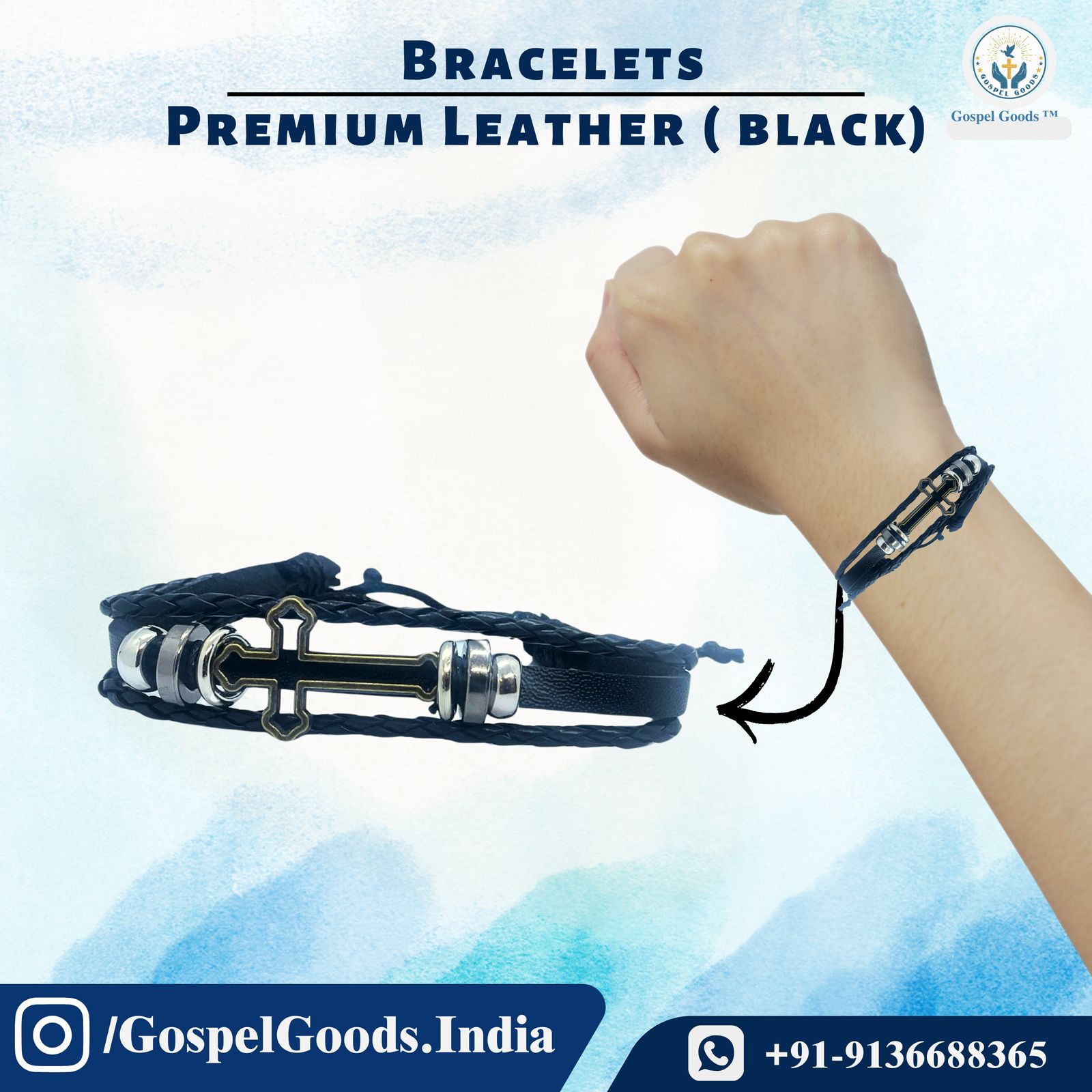 Premium Leather Bracelets: Christian Cross